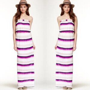 Splendid Strapless Striped Maxi Dress Very Berry Size XS Horizon USA Made Boho‎